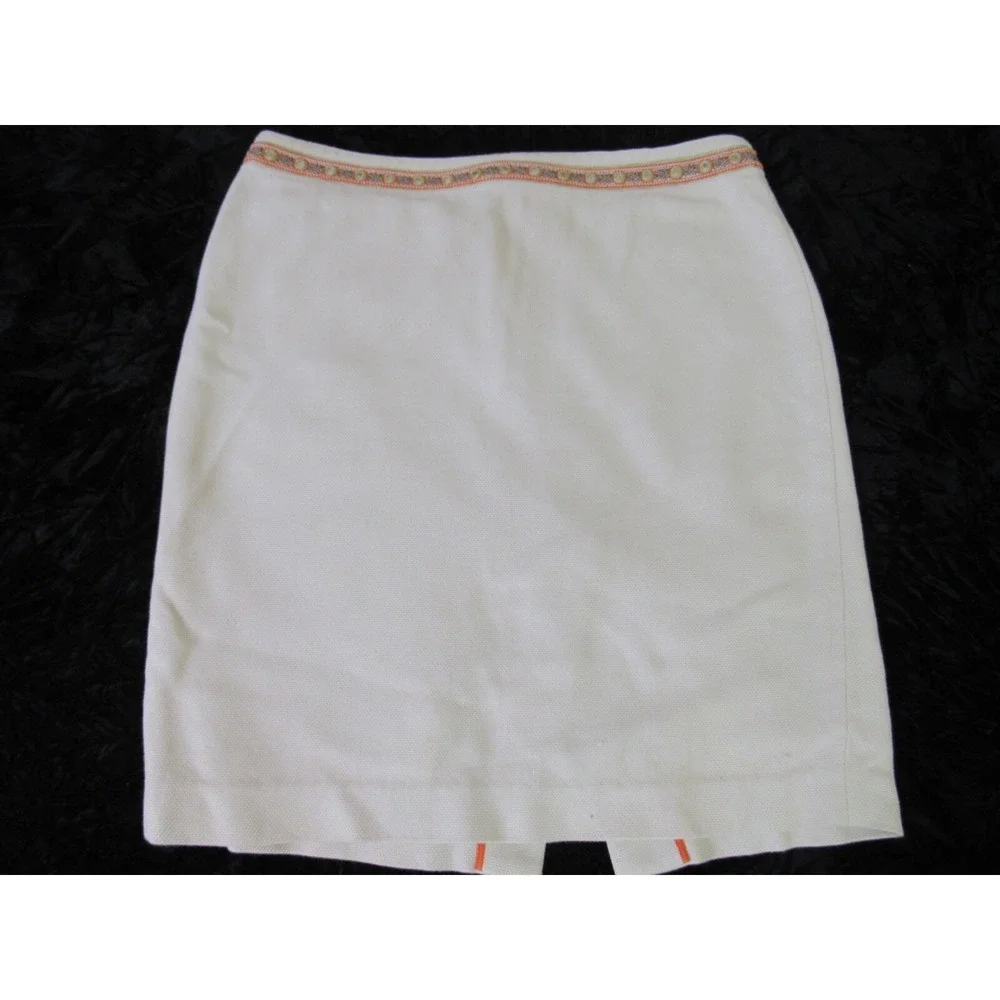 TORY BURCH Neutral Beige Woven Professional Beaded Stitched Pocket Skirt‎ Sz 10